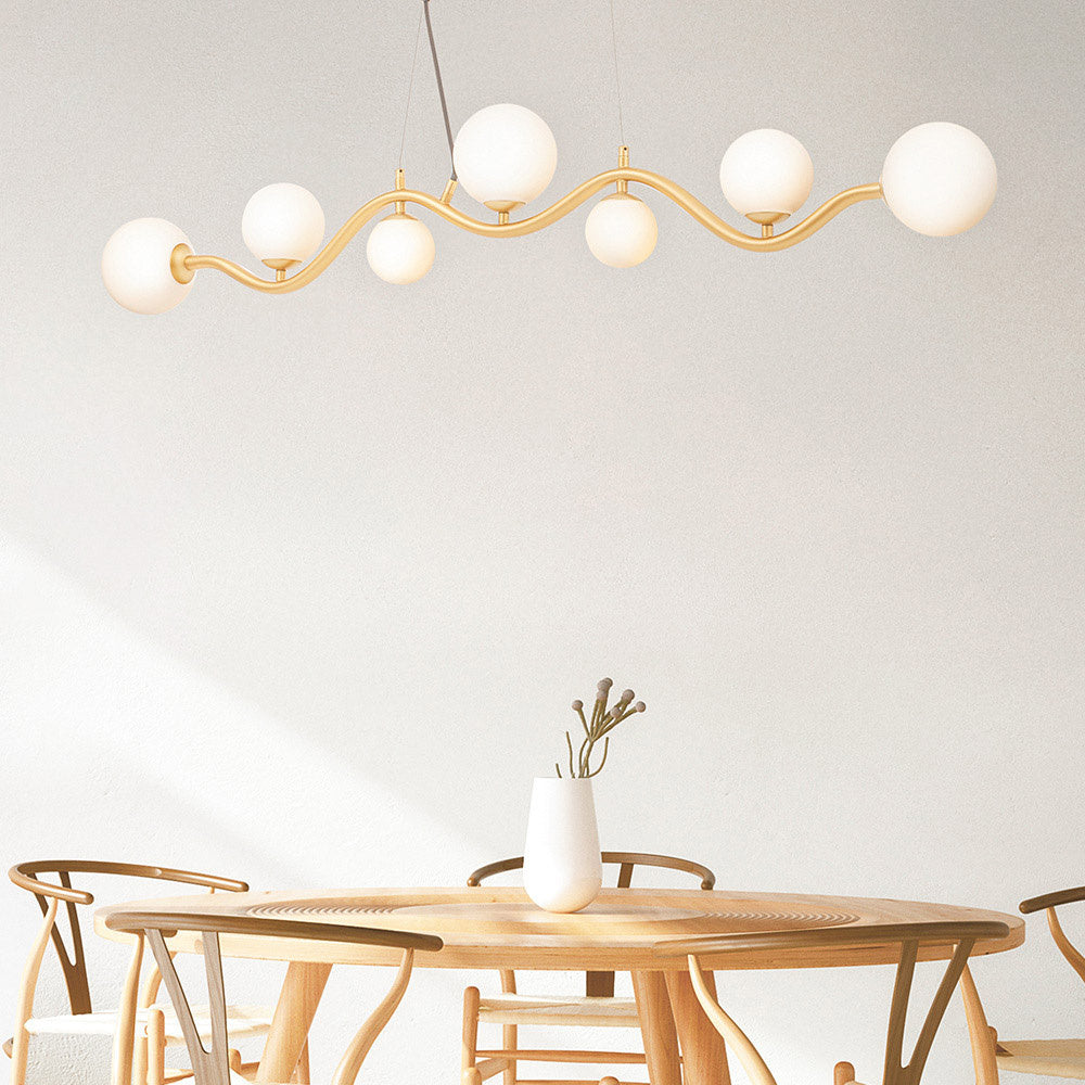 Lampadario Contemporaneo Uva Metallo Oro 7 Luci Diffusori Bianchi