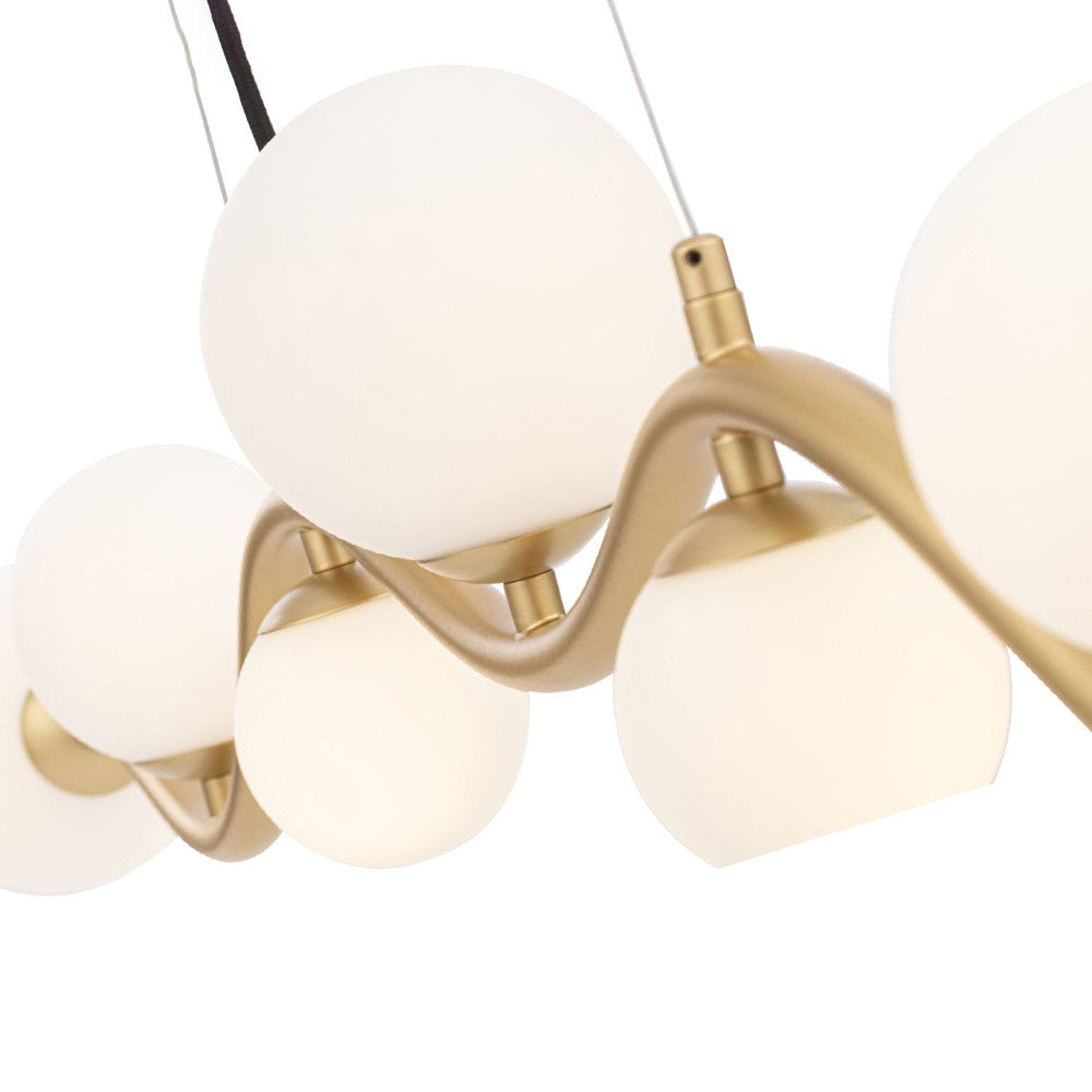 Lampadario Contemporaneo Uva Metallo Oro 7 Luci Diffusori Bianchi