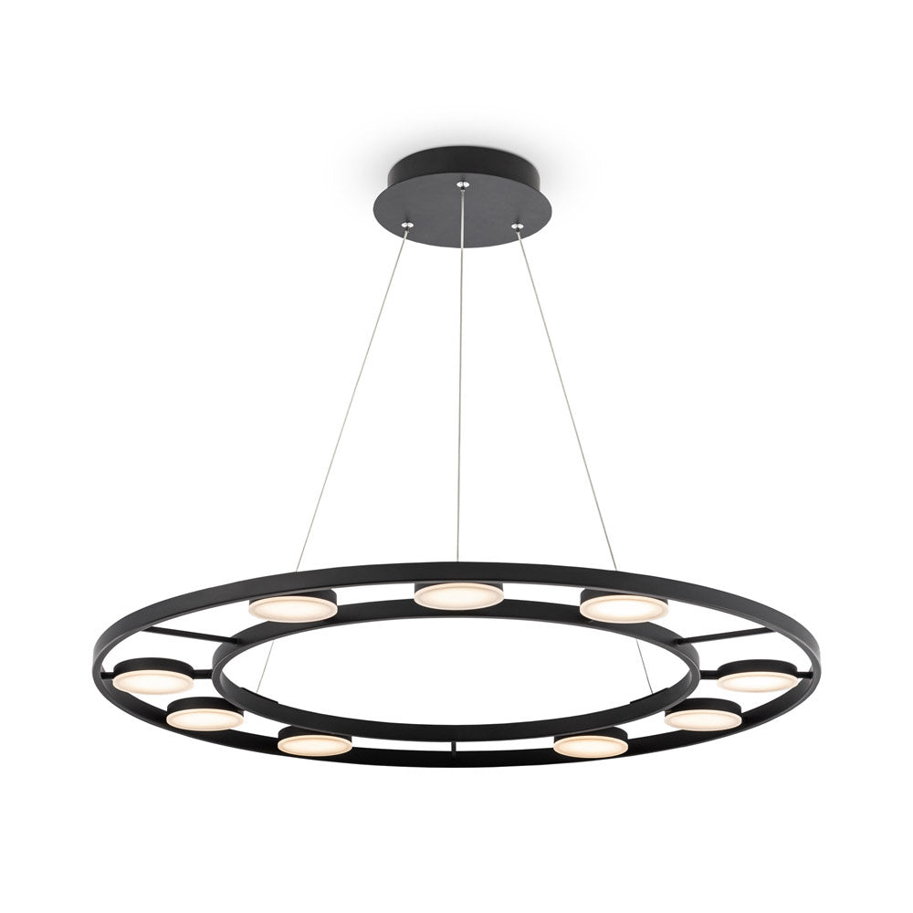 Lampadario A Sospensione Moderno Fad Metallo Nero Acrilico 9 Luci Led 63W