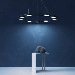 Lampadario A Sospensione Moderno Fad Metallo Nero Acrilico 9 Luci Led 63W