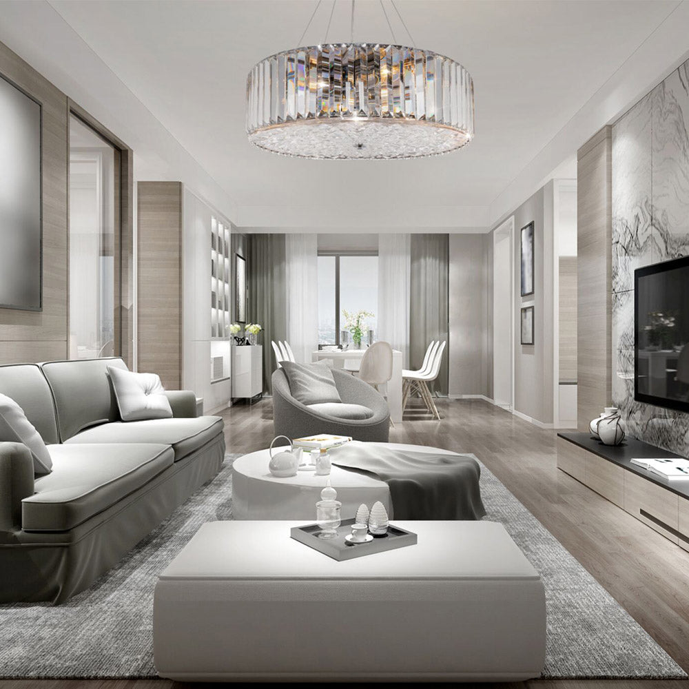 Lampadario Contemporaneo Recinto Metallo Cromo 6 Luci Diffusori Vetro