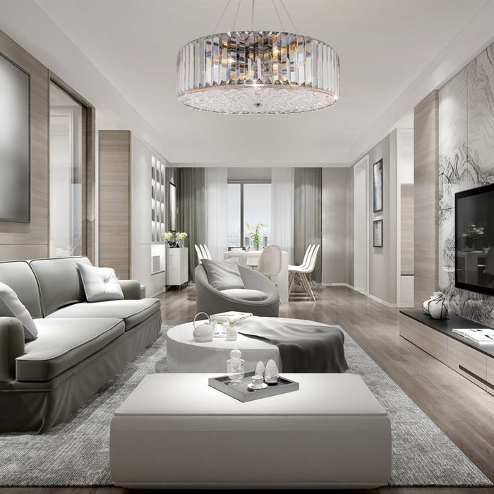 Lampadario Contemporaneo Recinto Metallo Cromo 6 Luci Diffusori Vetro