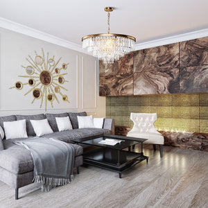 Lampadario Contemporaneo Revero Metallo Ottone 12 Luci Diffusori Vetro