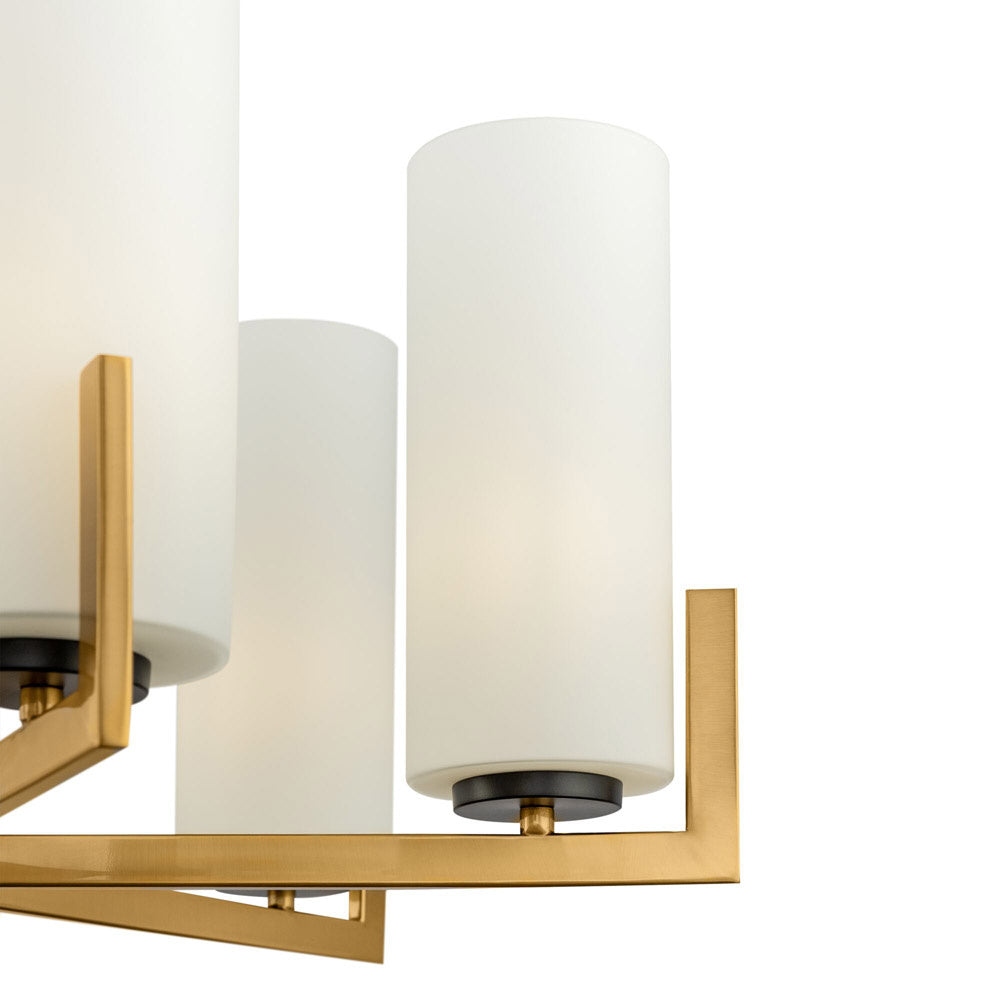 Lampadario Contermporaneo Fortano 6 Luci Metallo Ottone Diffusori Vetro Bianchi