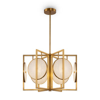 Lampadario Contemporaneo Marmo Metallo Oro 6 Luci Diffusori Bianchi