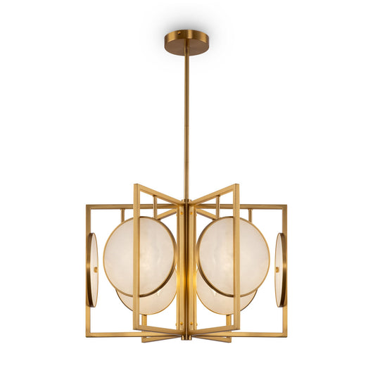 Lampadario Contemporaneo Marmo Metallo Oro 6 Luci Diffusori Bianchi