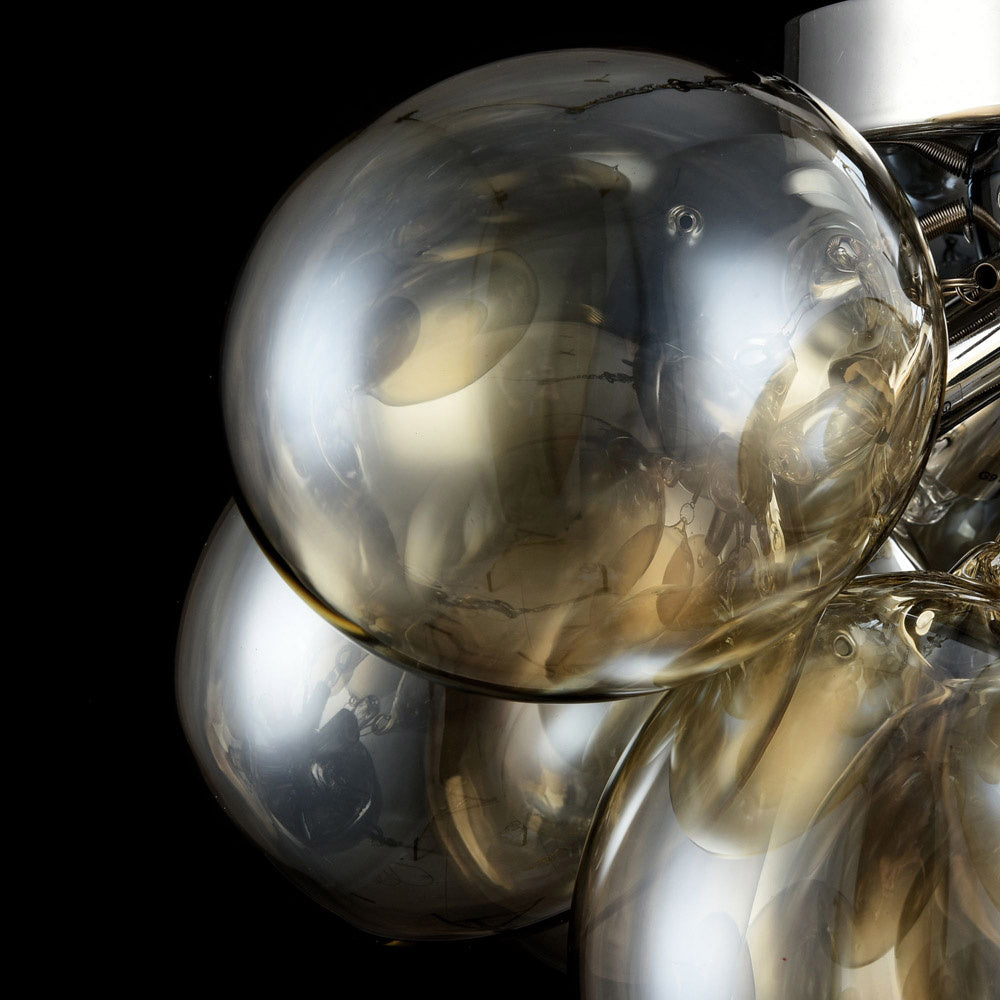 Plafoniera Contemporanea Balbo  Metallo Nichel 4 Luci Diffusori Cognac