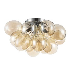 Plafoniera Contemporanea Balbo  Metallo Nichel 4 Luci Diffusori Cognac