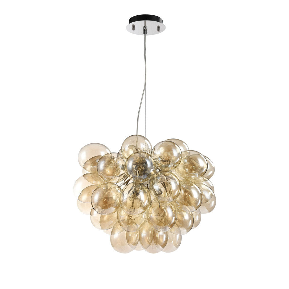 Lampadario Contemporaneo Balbo Metallo Nichel 8 Luci Diffusori Cognac