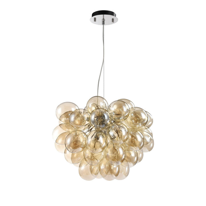 Lampadario Contemporaneo Balbo Metallo Nichel 8 Luci Diffusori Cognac