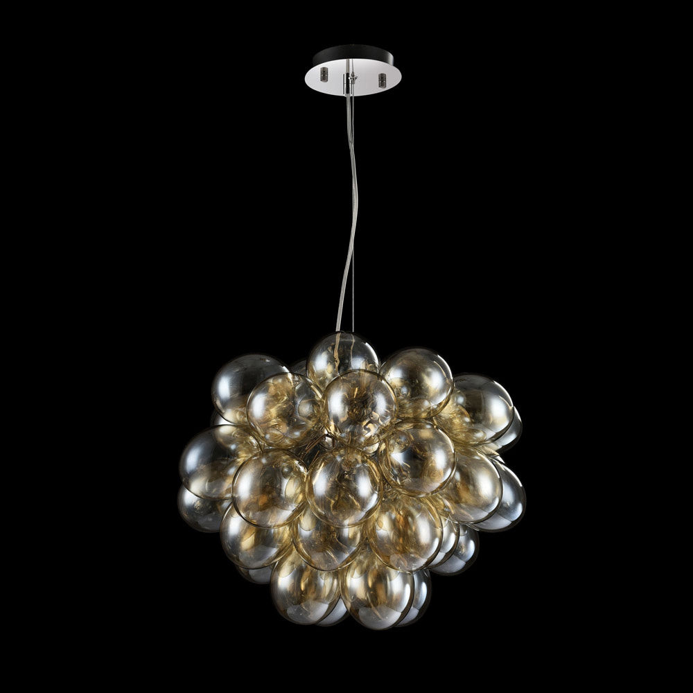 Lampadario Contemporaneo Balbo Metallo Nichel 8 Luci Diffusori Cognac