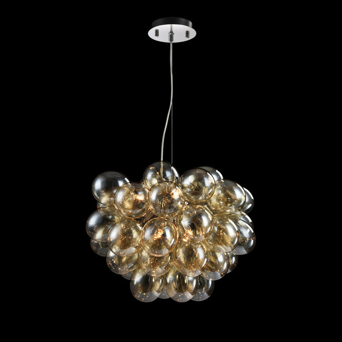 Lampadario Contemporaneo Balbo Metallo Nichel 8 Luci Diffusori Cognac