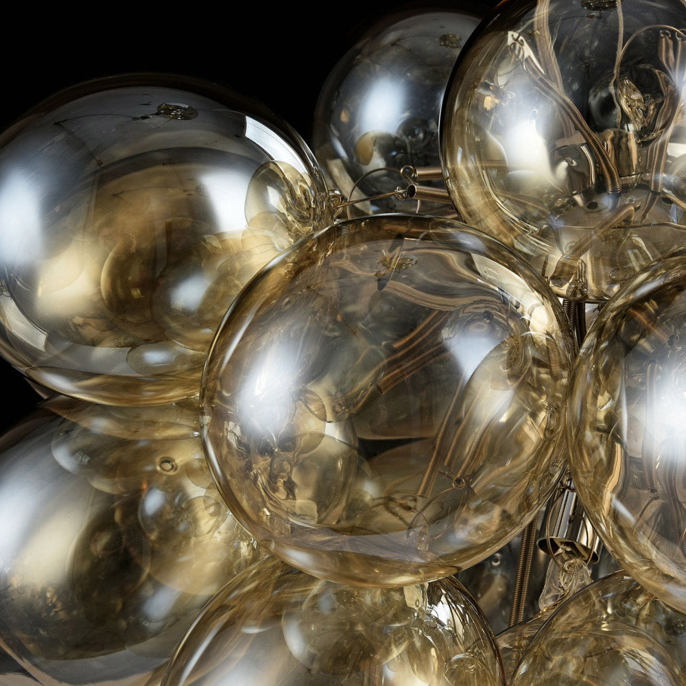 Lampadario Contemporaneo Balbo Metallo Nichel 8 Luci Diffusori Cognac