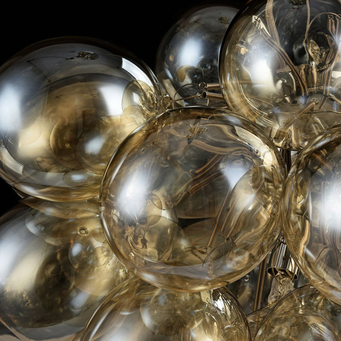 Lampadario Contemporaneo Balbo Metallo Nichel 8 Luci Diffusori Cognac