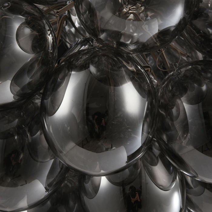 Lampadario Contemporaneo Baldo Metallo Nichel 8 Luci Diffusori Fume