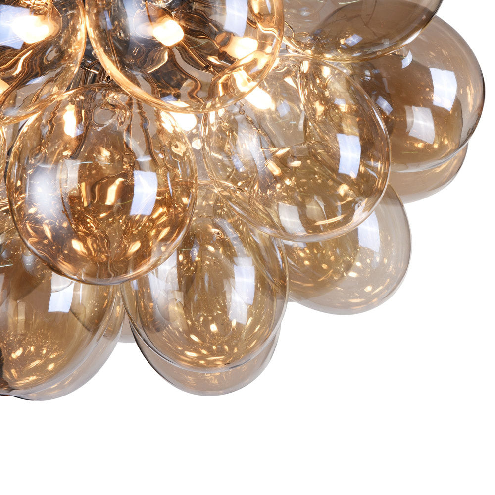 Plafoniera Contemporanea Balbo Metallo Nichel 8 Luci Diffusori Cognac