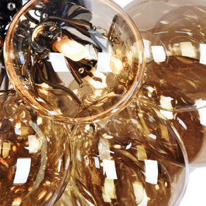 Plafoniera Contemporanea Balbo Metallo Nichel 8 Luci Diffusori Cognac