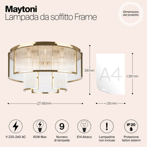 Plafoniera Moderna Frame 9 Luci E14 60W Metallo Oro Ip20