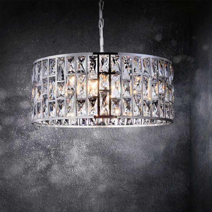 Lampadario A Sospensione Moderno Gelid Metallo Cromo Cristallo 4 Luci E27 60W