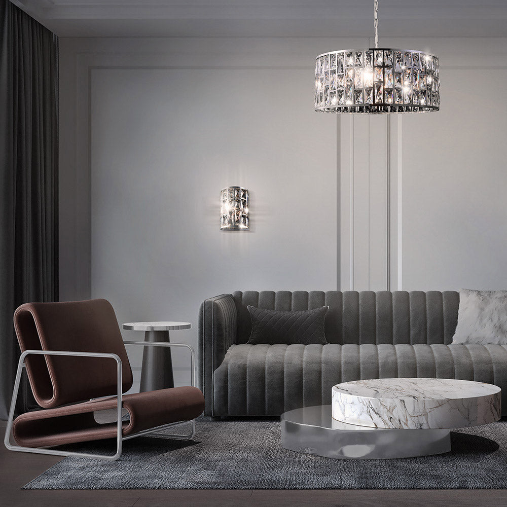 Lampadario A Sospensione Moderno Gelid Metallo Cromo Cristallo 4 Luci E27 60W