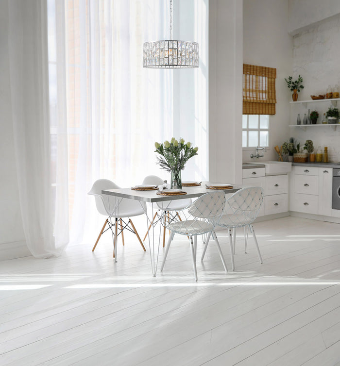 Lampadario A Sospensione Moderno Gelid Metallo Cromo Cristallo 4 Luci E27 60W