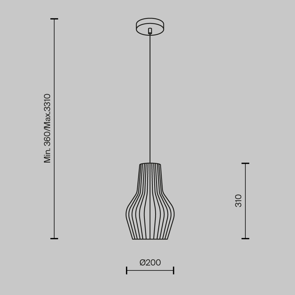 Lampada A Sospensione Moderno Roots 1 Luce E27 40W Metallo Nero D.20 Ip20