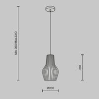 Lampada A Sospensione Moderno Roots 1 Luce E27 40W Metallo Nero D.20 Ip20