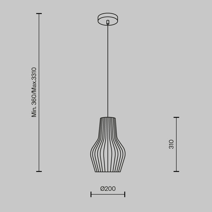 Lampada A Sospensione Moderno Roots 1 Luce E27 40W Metallo Nero D.20 Ip20