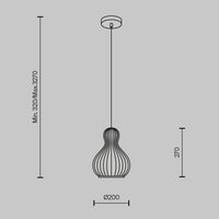 Lampadario A Sospensione Moderno Roots Luce E27 40W Metallo Nero D.20 Ip20