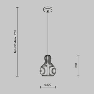 Lampadario A Sospensione Moderno Roots Luce E27 40W Metallo Nero D.20 Ip20