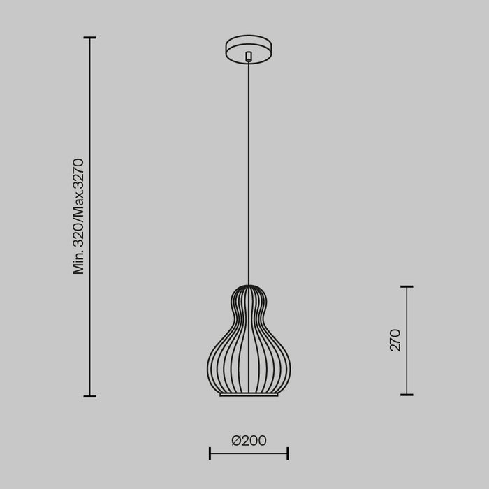 Lampadario A Sospensione Moderno Roots Luce E27 40W Metallo Nero D.20 Ip20