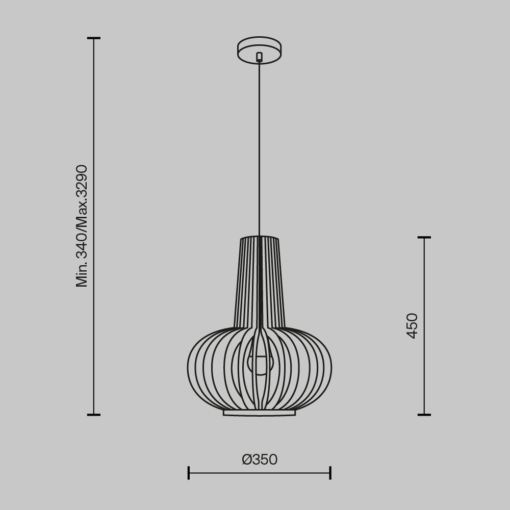 Lampada A Sospensione Moderno Roots 1 Luce E27 40W Metallo Nero D.35 Ip20