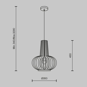 Lampada A Sospensione Moderno Roots 1 Luce E27 40W Metallo Nero D.35 Ip20