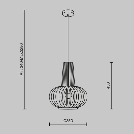 Lampada A Sospensione Moderno Roots 1 Luce E27 40W Metallo Nero D.35 Ip20
