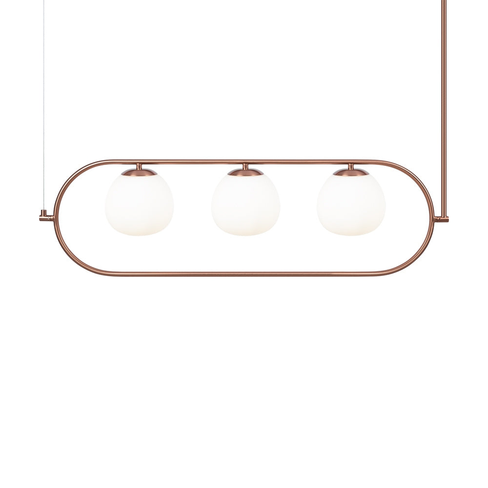 Sospensione Contemporanea Erich In Metallo Oro Rosa 3 Luci E Diffusori Bianchi