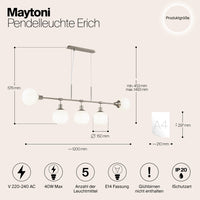 Lampadario Sospensione Erich Metallo Nichel 5 Luci Diffusori Bianchi