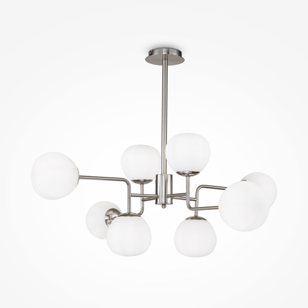Lampadario Sospensione Erich Metallo Nichel 8 Luci Diffusori Bianchi