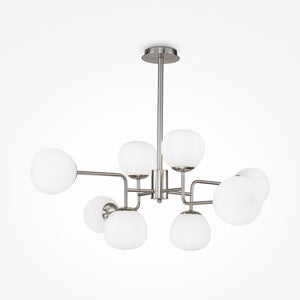Lampadario Sospensione Erich Metallo Nichel 8 Luci Diffusori Bianchi