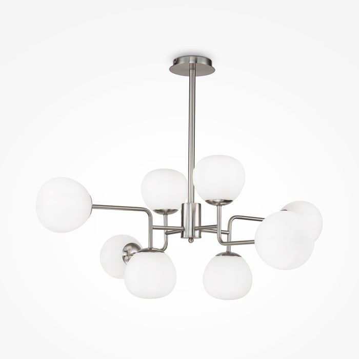 Lampadario Sospensione Erich Metallo Nichel 8 Luci Diffusori Bianchi