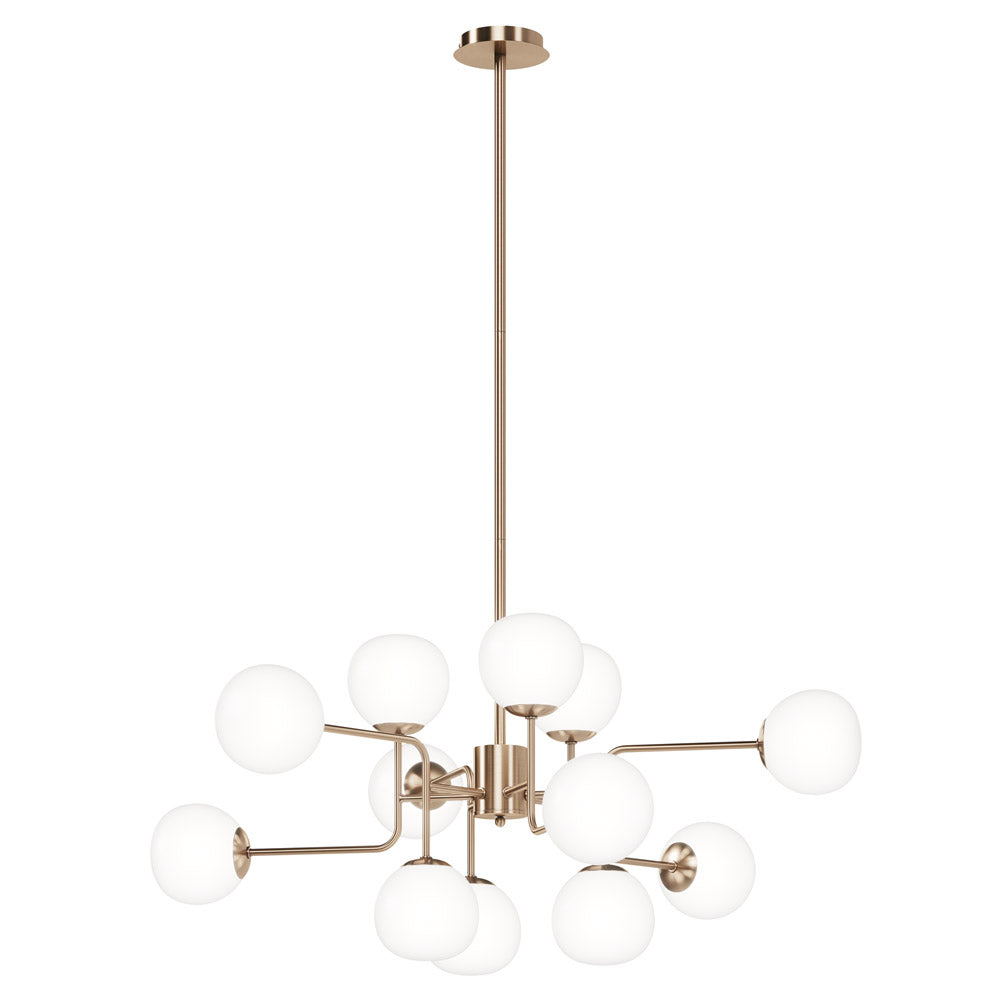 Lampadario Sospensione Erich Metallo Oro rosa 12 Luci Diffusori Bianchi