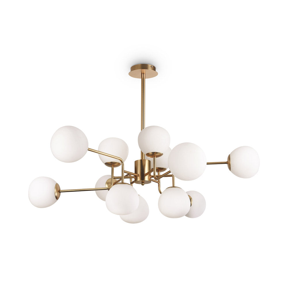 Lampadario Sospensione Erich Metallo Oro rosa 12 Luci Diffusori Bianchi