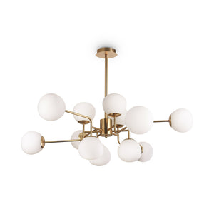 Lampadario Sospensione Erich Metallo Oro rosa 12 Luci Diffusori Bianchi