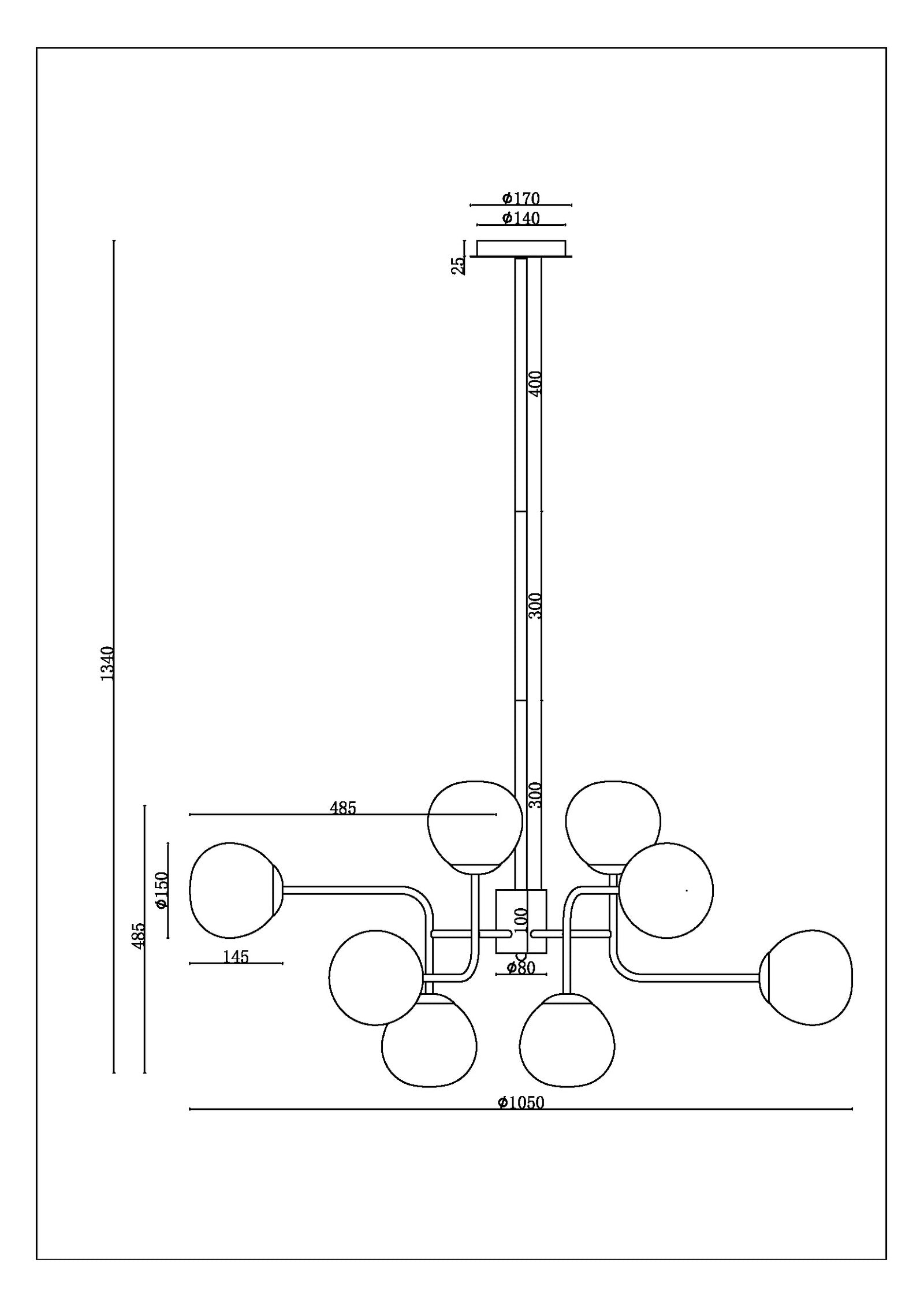 Lampadario Sospensione Erich In Metallo Nichel 12 Luci E Diffusori Bianchi
