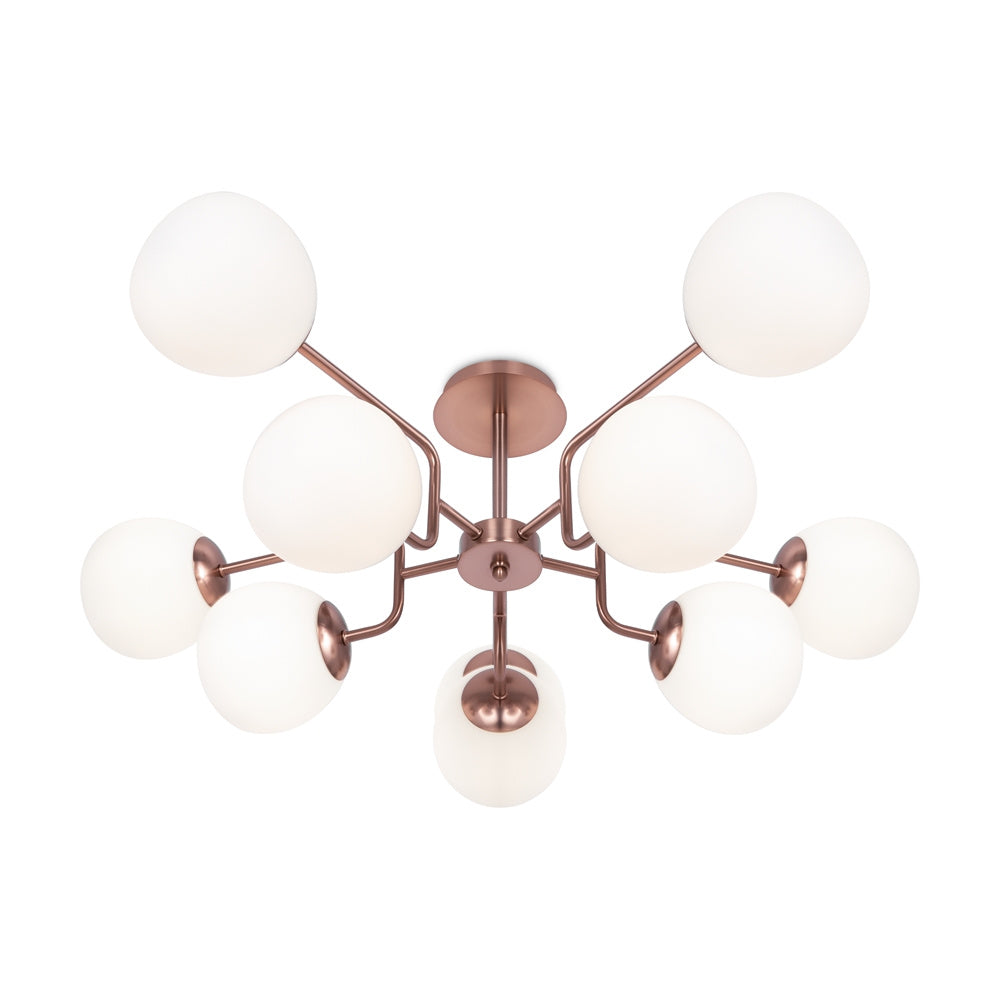 Lampadario Sospensione Erich Metallo Ottone 10 Luci E Diffusori Bianchi