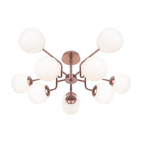 Lampadario Sospensione Erich Metallo Ottone 10 Luci E Diffusori Bianchi