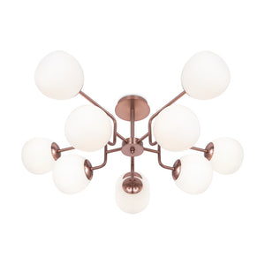 Lampadario Sospensione Erich Metallo Ottone 10 Luci E Diffusori Bianchi