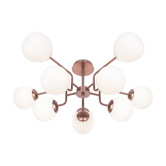 Lampadario Sospensione Erich Metallo Ottone 10 Luci E Diffusori Bianchi