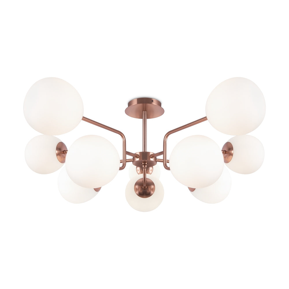 Lampadario Sospensione Erich Metallo Ottone 10 Luci E Diffusori Bianchi