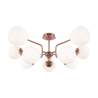 Lampadario Sospensione Erich Metallo Ottone 10 Luci E Diffusori Bianchi