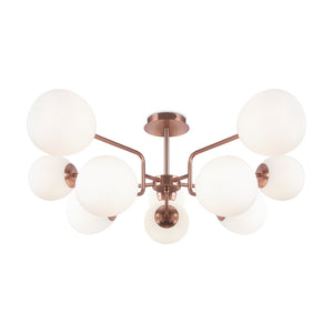 Lampadario Sospensione Erich Metallo Ottone 10 Luci E Diffusori Bianchi